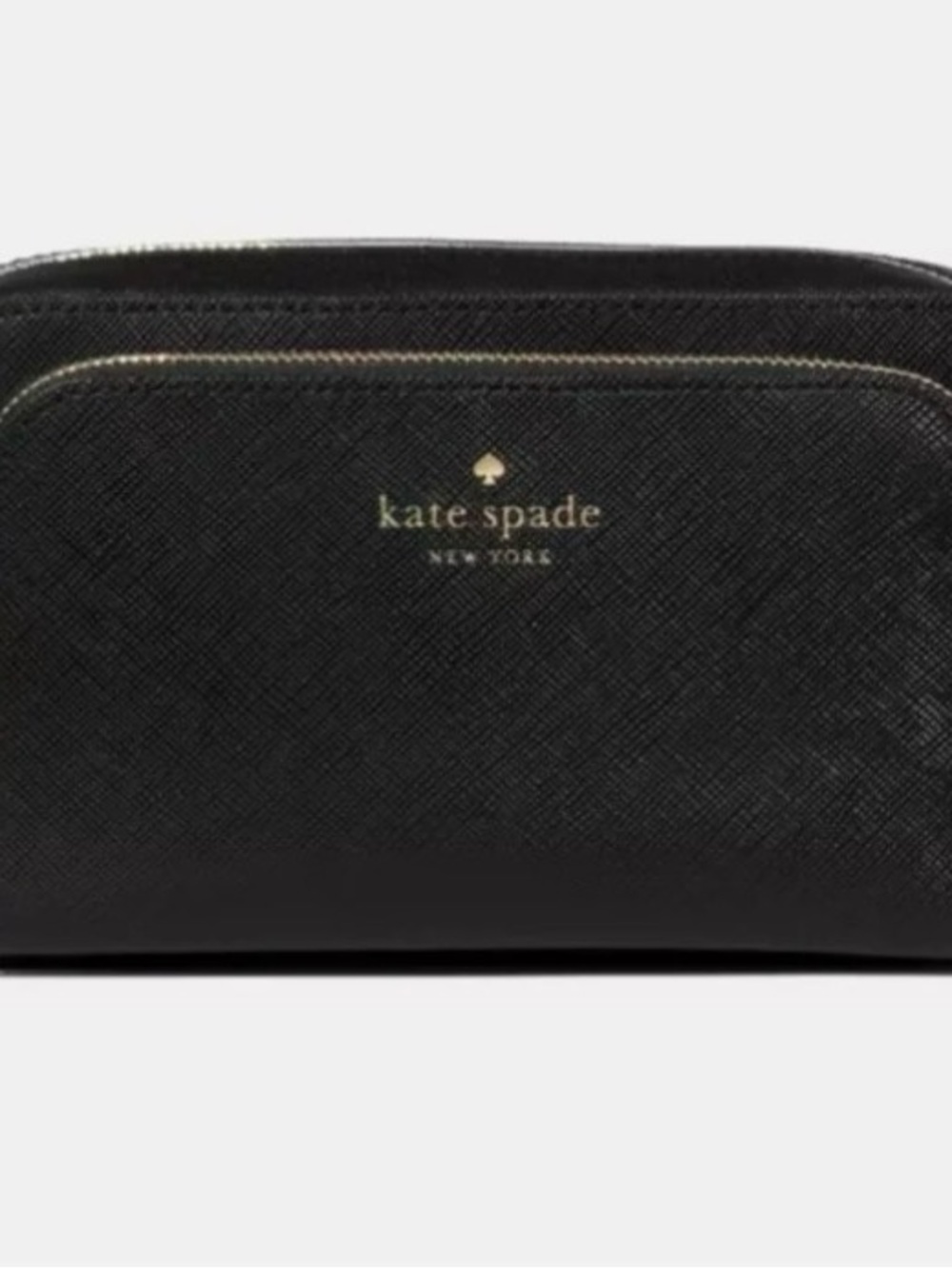kate spade Black Saffiano Zip Cosmetic Pouch with Gold Logo